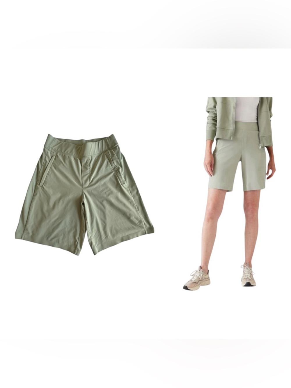 Athleta Brooklyn Bermuda Shorts 4 Sage Green Stretch Travel Hiking Lightweight